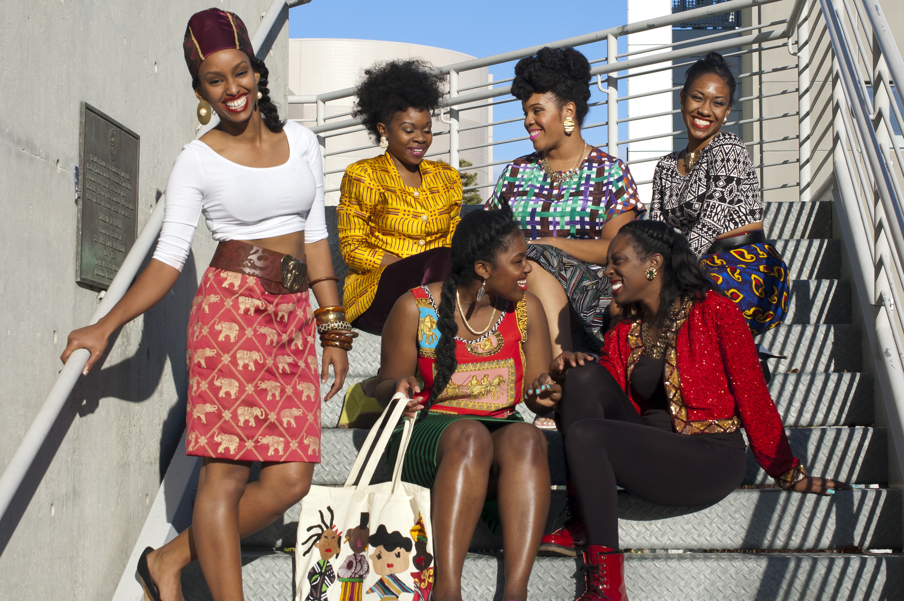 Six models on stairs