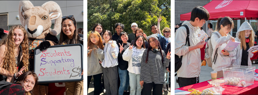 Three images of students representing student life.