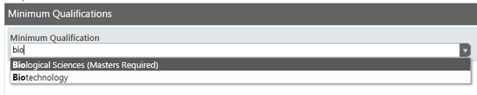 Screenshot of minimum qualifications (new)