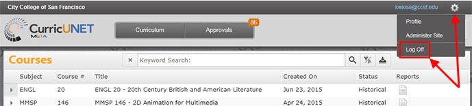 Logging Off CurricUNET