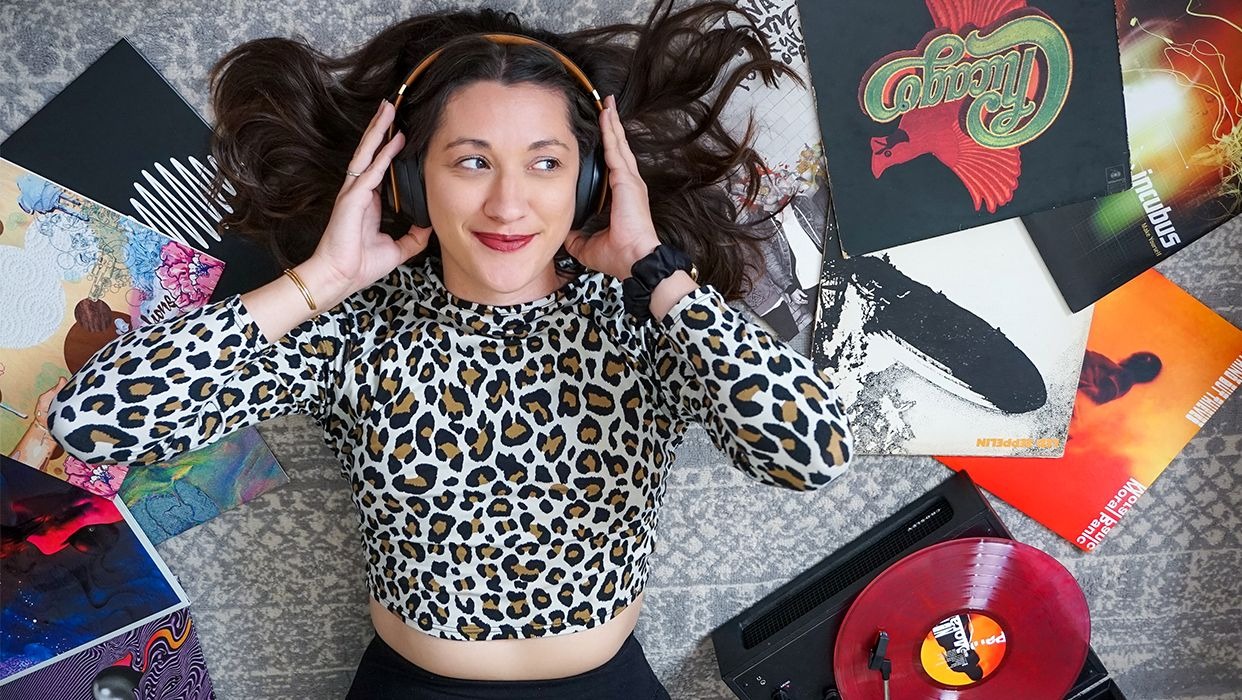 person listening to music